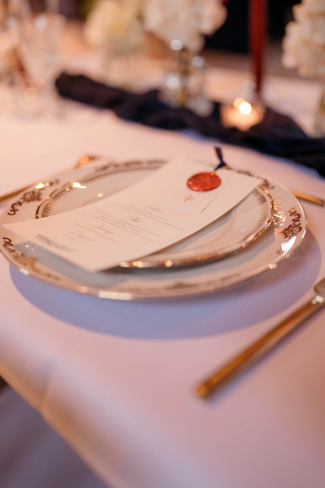 Mariage Night and Gold menu sceau de cire